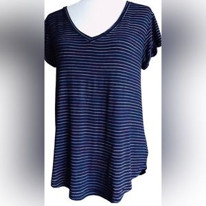 AE Soft & Sexy V-Neck Blue/Purple Stripe T-Shirt Short Sleeve Size Small
